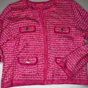 Lilly Pulitzer Kienna Pink White Textured Knit m Cardigan Sweater Jacket Size L